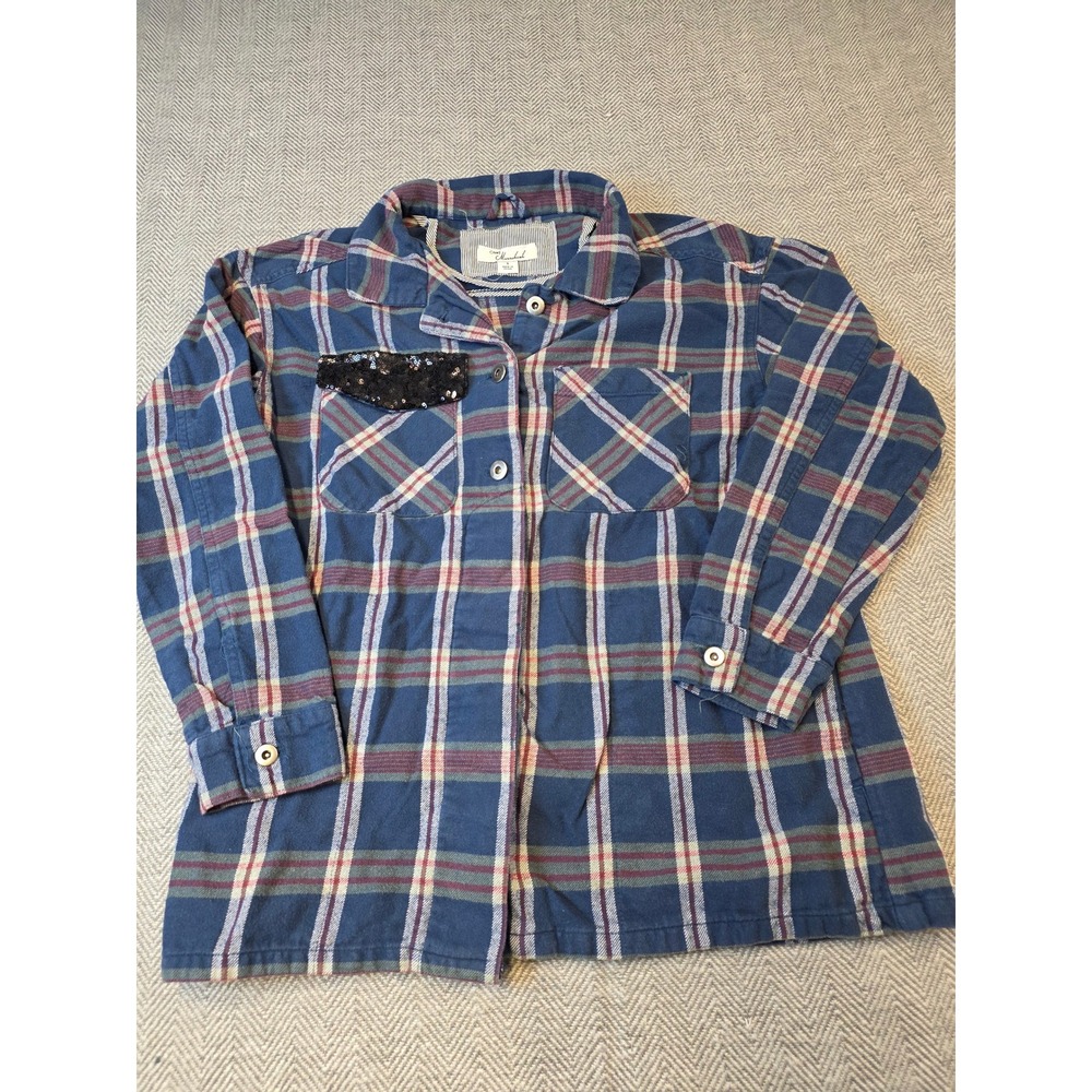 Caffe Marrakesh Shirt Womens Small Multicolor Plaid Sequin Chest Pocket Collared